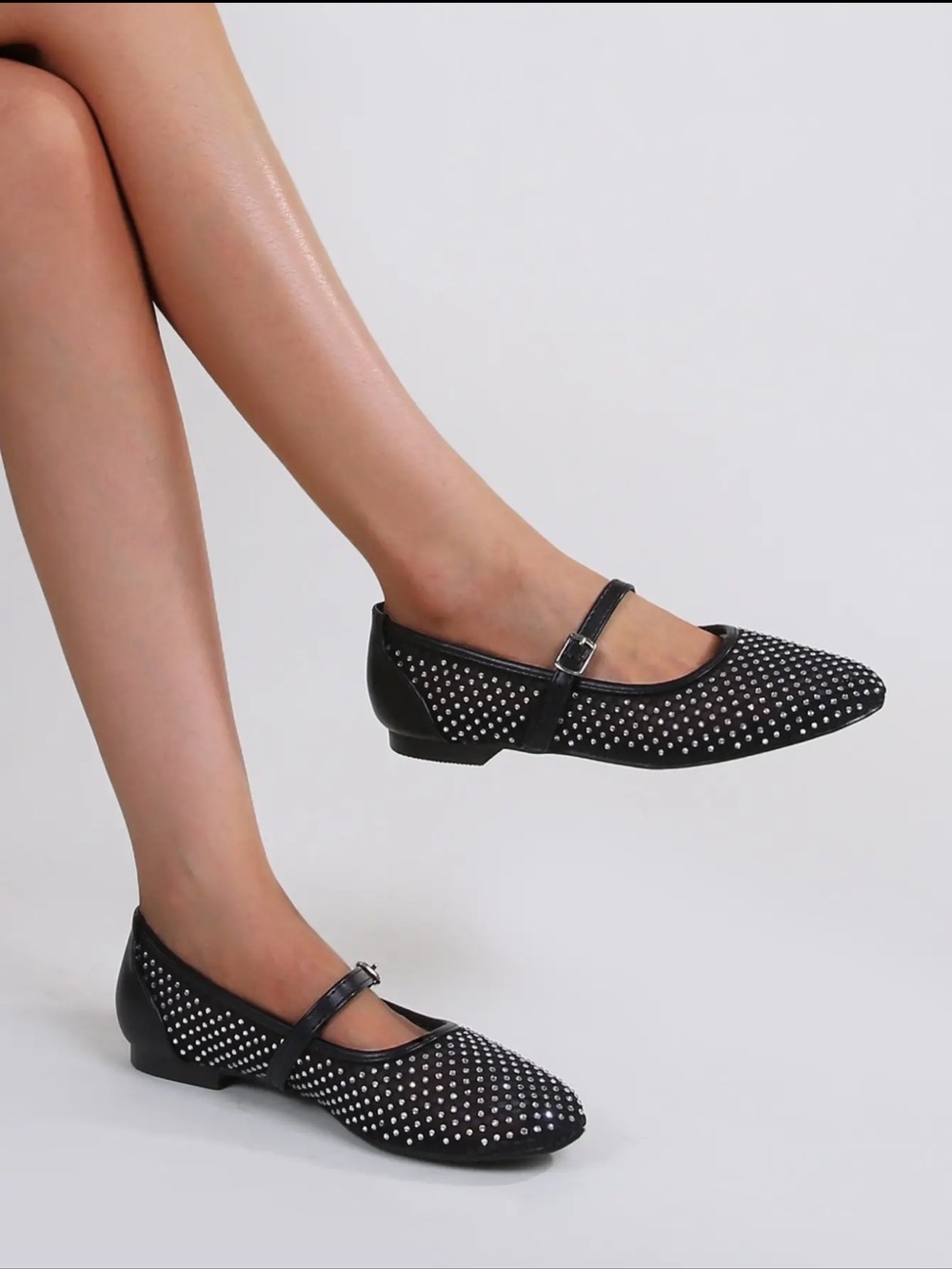 Black Rhinestone Mesh Ballet Flats